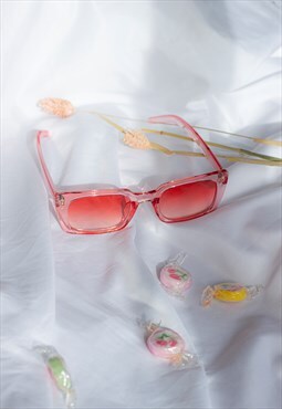 Transparent Pink Wide Rectangle Keyhole Sunglasses