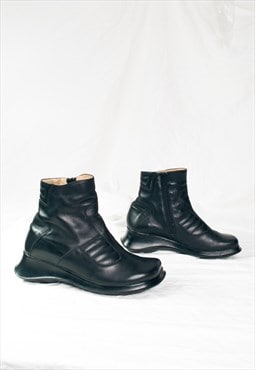 Vintage 90s Moto Leather Boots in Black