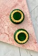 60s Gold & Green Earrings Statement Vintage Jewellery 