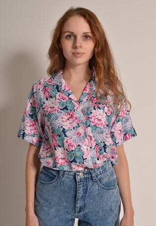 VINTAGE 80S FLORAL PATTERN BLOUSE IN PINK