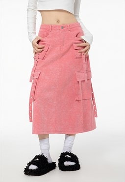 Skater denim skirt utility raver maxi jean skirt pastel pink