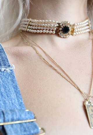 VINTAGE 90S FAUX PEARL PRINCESS DI COCKTAIL CHOKER NECKLACE