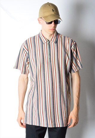 VINTAGE 90S UNISEX COLOURFUL STRIPED ZIPPER SHIRT