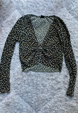 Vintage y2k green crop top ribbed style