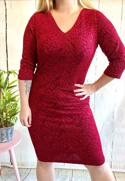 Vintage Red Glitter Sparkle Bodycon 80's Party Dress
