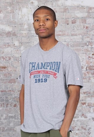 VINTAGE CHAMPION BIG LOGO SPELLOUT T-SHIRT GREY