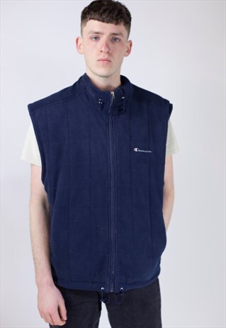 VINTAGE 90S CHAMPION NAVY FLEECE SLEEVELESS JACKET