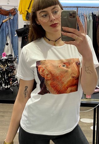 VINTAGE INSPIRED T-SHIRT IN WHITE W VAN GOGH SELF PORTRAIT
