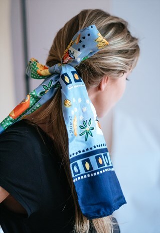 VINTAGE 90S CUTE BLUE PRINTED SCARF