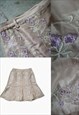 VINTAGE LIGHT BROWN MIDI SKIRT WITH EMBROIDERED FLOWERS
