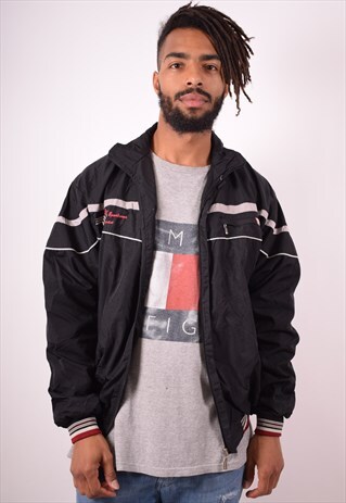 MENS VINTAGE TRACKSUIT TOP JACKET XXL BLACK 90S