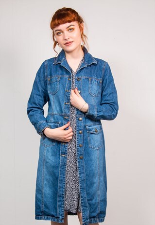90'S VINTAGE BLUE DENIM LONG TRENCH COAT JACKET