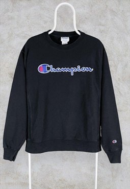 Vintage Black Champion Reverse Weave Sweatshirt Embroidered 