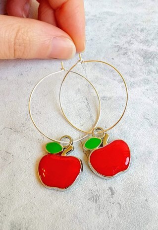 ENAMEL APPLE HOOP EARRINGS