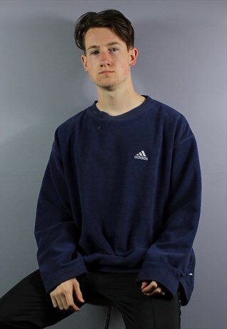 VINTAGE ADIDAS FLEECE SWEATSHIRT IN BLUE WITH EMBROIDERED LO