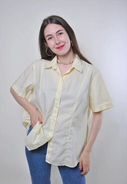 Vintage short sleeve yellow formal blouse 