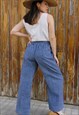 NEW HANDMADE BLUE & WHITE PRINT WIDE LEG TROUSERS