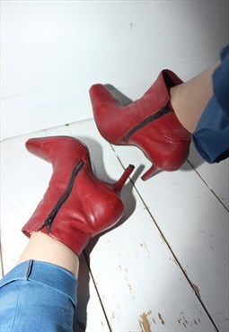 Vintages 90s Blood Red Real Leather High Heel Pointy Heels