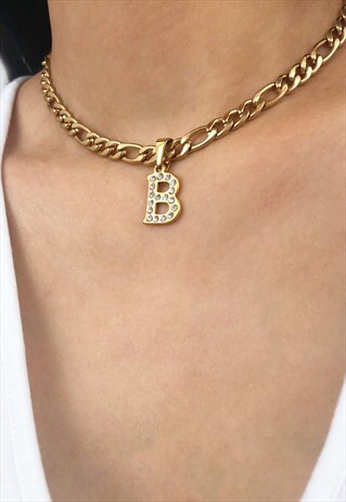 INITIAL PENDANT 7MM CHAIN NECKLACE GOLD
