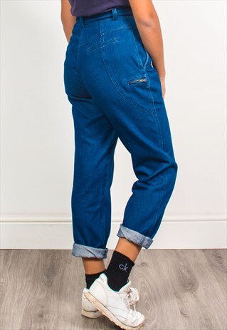 VINTAGE 90'S DARK BLUE DENIM HIGH WAIST MOM JEANS