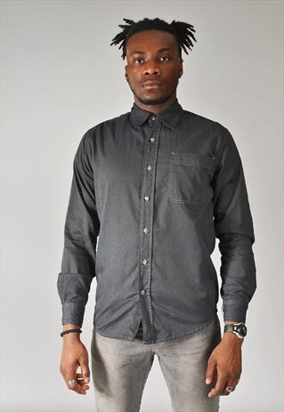 VINTAGE WRANGLER DENIM SHIRT CHARCOAL GREY