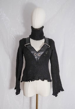 vintage y2k goth dark Cut-out Turtleneck Sweater