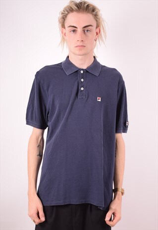 FILA MENS VINTAGE POLO SHIRT LARGE BLUE 90S