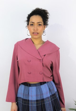 VINTAGE 1990S DUSTY PINK WIDE COLLARED BLOUSE