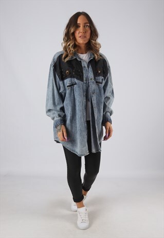 DENIM SHIRT COWBOY OVERSIZED FITTED VINTAGE UK 18-20 (DK4A)
