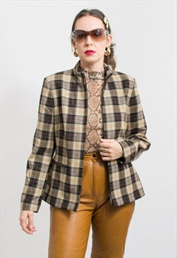 Vintage plaid jacket wool tartan minimalist women