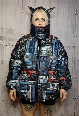 Rave bomber jacket handmade reversible hi-fi techno puffer 