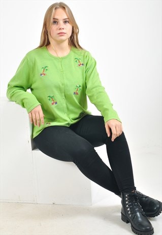 VINTAGE EMBROIDERED CARDIGAN IN GREEN