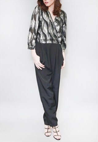 VINTAGE 1980'S STUNNING BLACK AND SILVER SPARKLY JUMPSUIT.