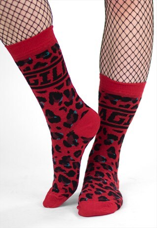'FUTURE' RED ANIMAL PRINT SOCKS