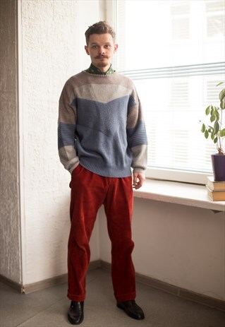 VINTAGE 90'S MULTI COLOUR BLOCK KNITTED WOOL JUMPER