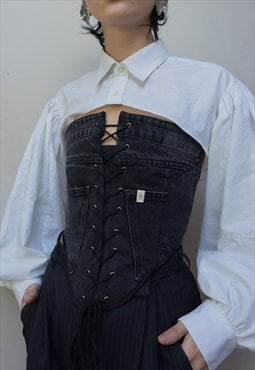 Maya - Black reworked denim corset