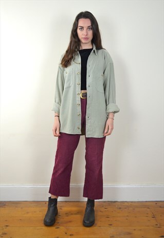 90S VINTAGE BEIGE FLECKED LONG SLEEVE FLANNEL SHIRT