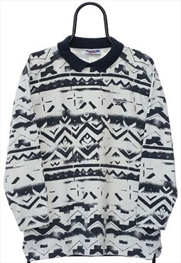 Vintage Reebok 80s Pattern White Sweatshirt Mens