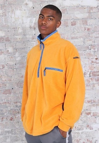 VINTAGE THINK PINK BACK LOGO 1/4 ZIP FLEECE YELLOW BLUE