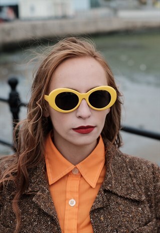 YELLOW GOGO VINTAGE STYLE SUNGLASSES