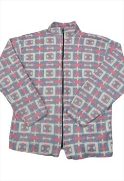 Vintage Fleece Jacket Retro Pattern Pink Ladies Small