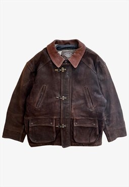 Vintage 90s Mens Redskins Dept Brown Leather Jacket