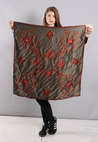 VINTAGE 80S TEXAS STITCHING PATTERNED SILK SATIN SCARF