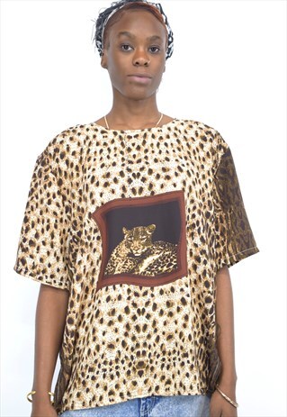 VINTAGE 90S BROWN LEOPARD PRINT TOP