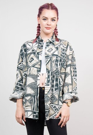 VINTAGE 90'S GREEN CRAZY PATTERN OVERSIZE SHIRT