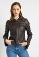 Brown Leather Rocker Biker Jacket 90's, Size S 7317