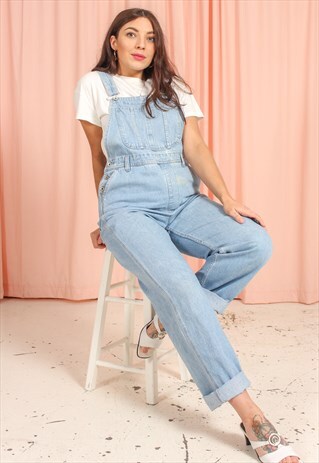 VINTAGE 90S DENIM DUNGAREES IN LIGHT WASH