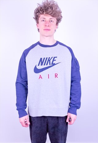 VINTAGE 90S NIKE AIR SPELL OUT EMBROIDERED SWEATSHIRT GREY