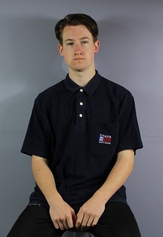 VINTAGE CHAPS RALPH LAUREN POLO SHIRT IN NAVY BLUE WITH EMBR