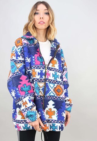 VINTAGE 90S OVERSIZED PATTERNED ZIP UP FLEECE